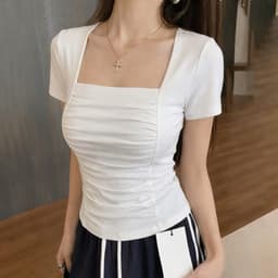 [VẢI COTTON MỊN] Áo Thun Cộc Tay Lenogi Ôm Body Cổ Vuông Nhún Eo Co Giãn mềm mại mA54 1