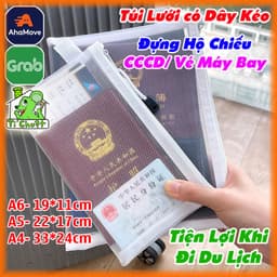 Túi Ví Lưới Có Dây Khóa Kéo Đựng Giấy Tờ CCCD Hộ Chiếu PassPort Vé Máy Bay Nhỏ Gọn Tiện Lợi Cầm 1 Tay Kéo Valy Sân Bay 1