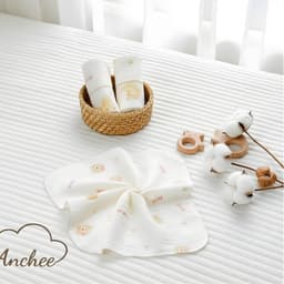 Túi 5 khăn sữa xô Muslin họa tiết Anchee, mềm mại thấm hút tốt. 3