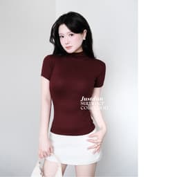 Áo Thun Nữ Ôm Body JUSTDUN HN1 Cổ Cao Tay Ngắn, Cotton Mịn Co Giãn 4 Chiều, Mềm Mại Thoáng Khí. 3
