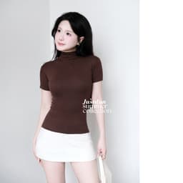 Áo Thun Nữ Ôm Body JUSTDUN HN1 Cổ Cao Tay Ngắn, Cotton Mịn Co Giãn 4 Chiều, Mềm Mại Thoáng Khí. 7