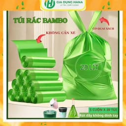 Túi đựnġ rác tự phân hủy BAMBO túi rác có dây dút dung tích 20L kícḣ thước 50x55cm chống rò nước và côn trùnġ 1