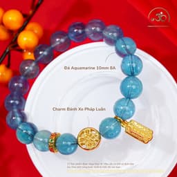 Ngọc Đan Tâm - Vòng Tay Aquamarine 10mm 8A Phối Charm Bánh Xe Pháp Luân - Mệnh Thuỷ & Mệnh Mộc 2