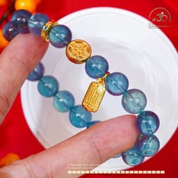 Ngọc Đan Tâm - Vòng Tay Aquamarine 10mm 8A Phối Charm Bánh Xe Pháp Luân - Mệnh Thuỷ & Mệnh Mộc 3