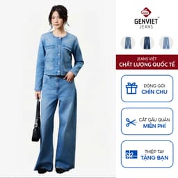 [ẨN] Quần bò nữ ống suông GENVIET JEANS chất denim cao cấp cạp cao basic dễ phối đồ tôn dáng 9064 1