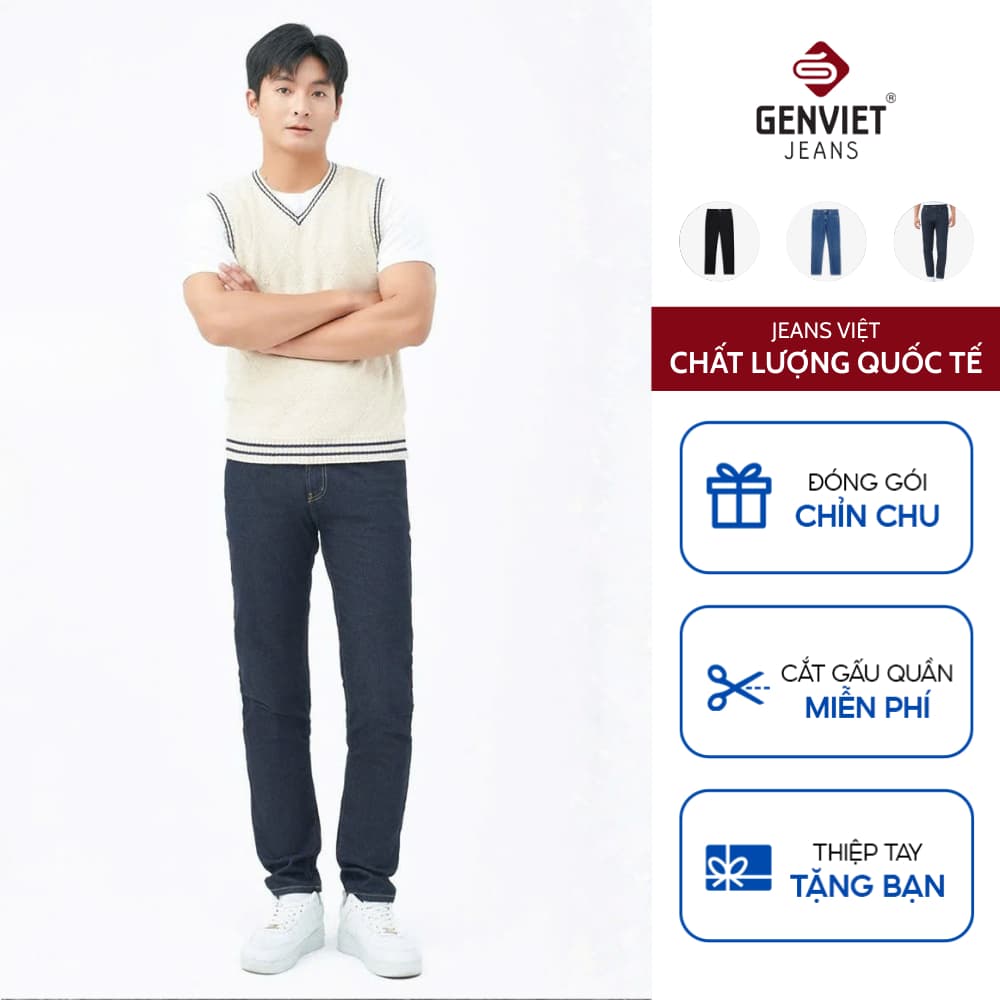 Quần bò nam GENVIET JEANS vải denim dáng Col cơ bản quần jean nam dáng slimfit basic dễ phối đồ 8768