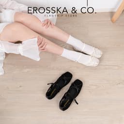 [Erosska] - Giày búp bê nữ balletcore lưới phối nơ màu trắng - EL085 5