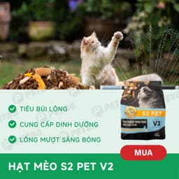 Hạt cho mèo S2PET V2, đạm cao 32%, 70% topping,  hỗ trợ tiêu búi lông - MÉO CHÒ UNI 5