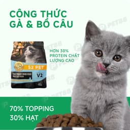 Hạt cho mèo S2PET V2, đạm cao 32%, 70% topping,  hỗ trợ tiêu búi lông - MÉO CHÒ UNI 8