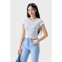 Áo thun nữ hoa nhí cộc tay slimfit GENVIET JEANS vải cotton co giãn thoáng mát cổ tròn tôn dáng 9081 4