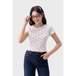 Áo thun nữ hoa nhí cộc tay slimfit GENVIET JEANS vải cotton co giãn thoáng mát cổ tròn tôn dáng 9081 7