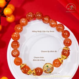 Ngọc Đan Tâm - Vòng Tay Hồng Nhật Vận Vip 9mm Phối Charm Tròn Đá Trắng - Mệnh Hoả & Mệnh Thổ 2