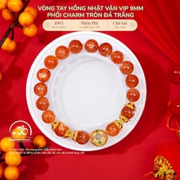 Ngọc Đan Tâm - Vòng Tay Hồng Nhật Vận Vip 9mm Phối Charm Tròn Đá Trắng - Mệnh Hoả & Mệnh Thổ 1