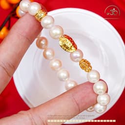 Ngọc Đan Tâm - Vòng Tay Ngọc Trai 9-10mm 3A Phối Charm Mai Rùa - Đa Mệnh 4