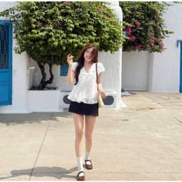 [SALE 10.10 GIẢM 20K] Áo Babydoll Thô Boil Phối Tơ Cổ V Dáng Bí Phồng, Áo Kiểu Nữ Dáng Tiểu Thư 5