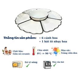 Bộ Bát Đĩa Hoa Mặt Trời 7 Món Gốm Sứ Cao Cấp, Nhiều Mẫu Nấm Nâu – Viền Đen – Mai Vàng – Hoa Sen, Bộ Đĩa Bày Mâm Cơm 45CM 3
