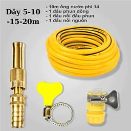 Combo Vòi Xịt Tăng Áp Đầu Đồng Kèm Dây Ống Xịt Nước 5m 10m 15m 20m Chuyên Dụng Tưới Cây Và Rửa Xe 4