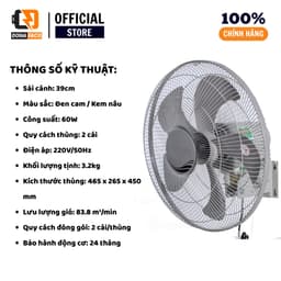 Quạt treo tường 2 dây Senko TC1623 5 cánh cam thân đen công xuất 60W gió mạnh bảo hành 24 tháng 4