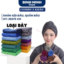 combo 5 khăn gội đầu quấn đầu loại Dày BinhMinh Towel mềm mịn siêu thấm hút 1