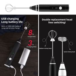 Máy Tạo Bọt Cafe, Máy Đánh Trứng Mini Cầm Tay Sạc Pin 3 Cấp Độ Tặng Kèm 2 Đầu Đánh Chuyên Dụng 8