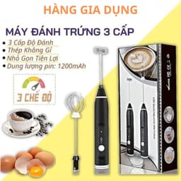 Máy Tạo Bọt Cafe, Máy Đánh Trứng Mini Cầm Tay Sạc Pin 3 Cấp Độ Tặng Kèm 2 Đầu Đánh Chuyên Dụng 2