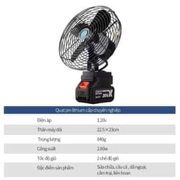 Quạt Tích Điện Lồng Sắt, Dùng Pin Lithium 14.4V - 21V 10 Cell, Tặng Kèm Pin & Sạc, Dễ Dàng Gấp Gọn 5
