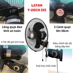 Quạt Treo Công Nghiệp LIFAN T-20CN (N) 50cm – 130W – 3 Tốc Độ | 1 Dây Kéo | Gió Mạnh 135,65 m³/phút 3