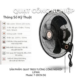 Quạt Treo Công Nghiệp LIFAN T-20CN (N) 50cm – 130W – 3 Tốc Độ | 1 Dây Kéo | Gió Mạnh 135,65 m³/phút 2
