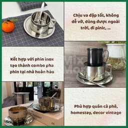 Bộ cốc ly uống trà, cà phê 200ml cách nhiệt, inox 304 phong cách Châu Âu sang trọng Mixmore 9