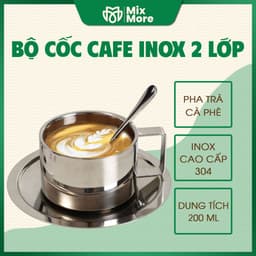 Bộ cốc ly uống trà, cà phê 200ml cách nhiệt, inox 304 phong cách Châu Âu sang trọng Mixmore 1