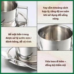 Bộ cốc ly uống trà, cà phê 200ml cách nhiệt, inox 304 phong cách Châu Âu sang trọng Mixmore 8