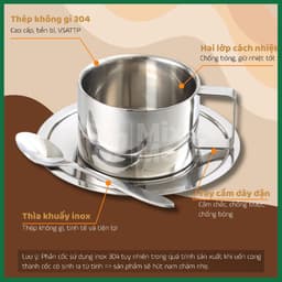 Bộ cốc ly uống trà, cà phê 200ml cách nhiệt, inox 304 phong cách Châu Âu sang trọng Mixmore 2