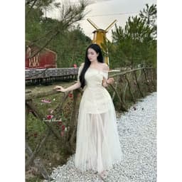 Xukadress_Váy ren lưới cup xoè bẹt vai, váy kem dự tiệc sang chảnh dành cho nữ 7