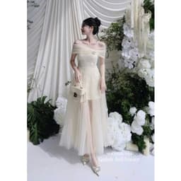 Xukadress_Váy ren lưới cup xoè bẹt vai, váy kem dự tiệc sang chảnh dành cho nữ 5