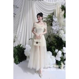 Xukadress_Váy ren lưới cup xoè bẹt vai, váy kem dự tiệc sang chảnh dành cho nữ 4