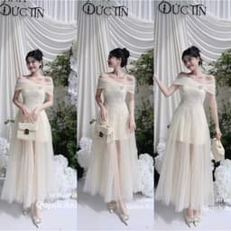 Xukadress_Váy ren lưới cup xoè bẹt vai, váy kem dự tiệc sang chảnh dành cho nữ 1