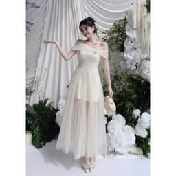 Xukadress_Váy ren lưới cup xoè bẹt vai, váy kem dự tiệc sang chảnh dành cho nữ 3
