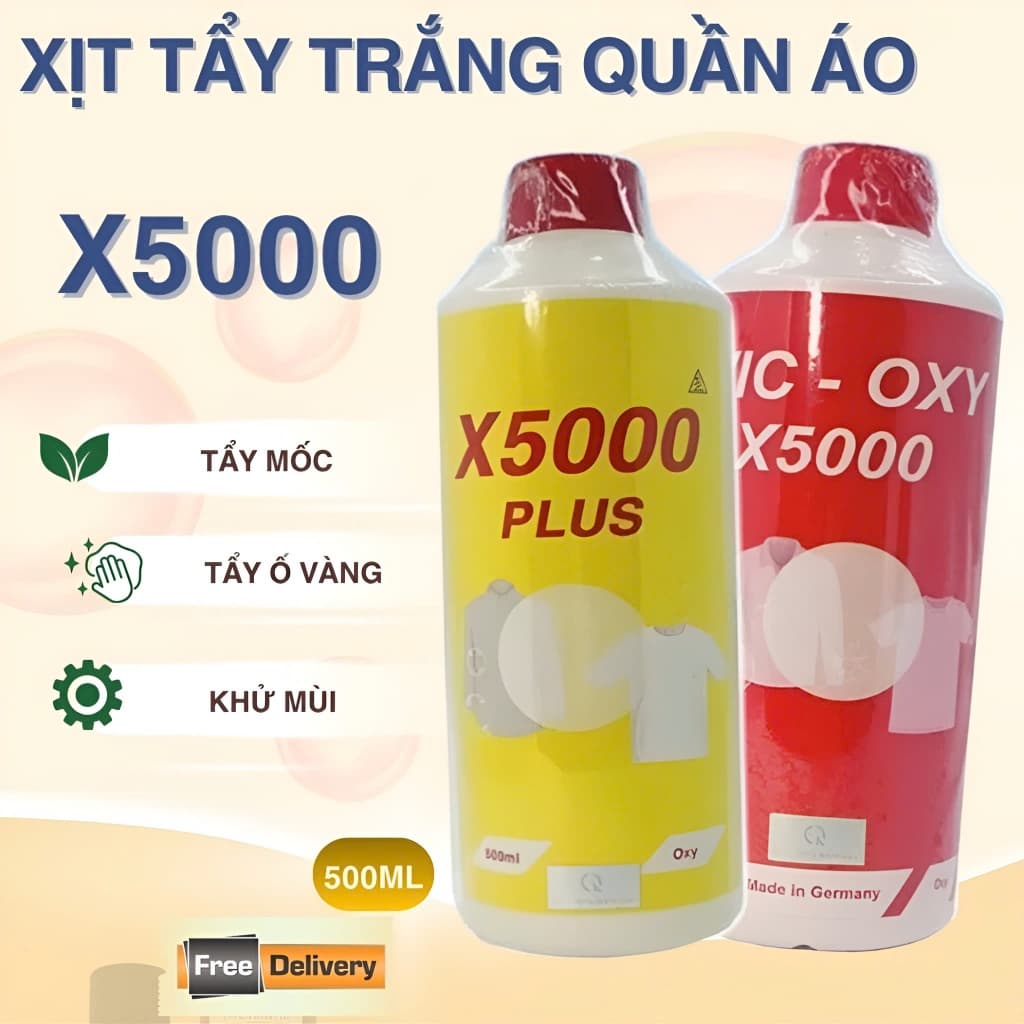 Dung Dịch Xịt Tẩy Trắng Quần Áo VIC OXY X5000 500ml – Làm Sáng Quần Áo, Loại Bỏ Vết Ố Bẩn Cứng Đầu