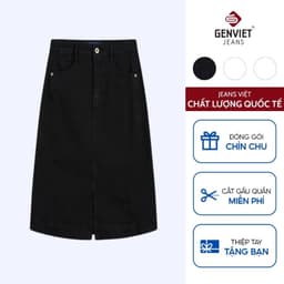 Chân váy jean midi dáng chữ A GENVIET JEANS túi trước vải denim cạp cao giấu bụng tốt 9111 1