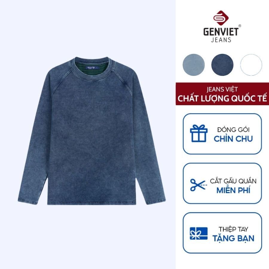 Áo Thun Nam Dài Tay GENVIET JEANS Chất Liệu Cotton Cổ Tròn Trơn Basic Dáng Suông Vừa 9100