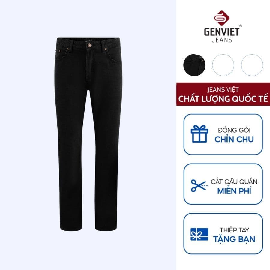 Quần jean nam đen GENVIET JEANS dáng col đứng vải denim cao cấp co giãn nhẹ công sở basic dễ phối đồ 9121