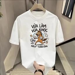 Áo Thun Unisex Nam Nữ Câu nói Hài Hước VỪA LÀM VỪA KHÓC chất cotton 100% co giãn 4 chiều 1
