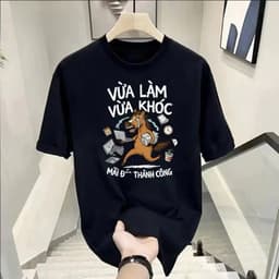 Áo Thun Unisex Nam Nữ Câu nói Hài Hước VỪA LÀM VỪA KHÓC chất cotton 100% co giãn 4 chiều 3