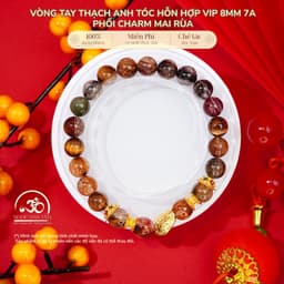 Ngọc Đan Tâm - Vòng Tay Thạch Anh Tóc Hỗn Hợp Vip 8mm 7A Phối Charm Mai Rùa - Đa Mệnh 1