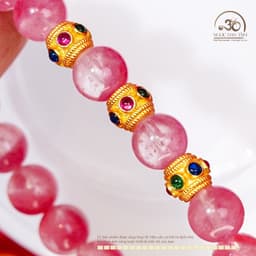 Ngọc Đan Tâm - Vòng Tay Đá Tường Vi 8mm 5A Phối Charm Tròn Đính Đá 3 Màu - Mệnh Hoả & Mệnh Thổ 4