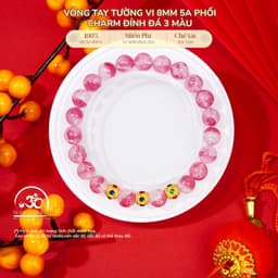 Ngọc Đan Tâm - Vòng Tay Đá Tường Vi 8mm 5A Phối Charm Tròn Đính Đá 3 Màu - Mệnh Hoả & Mệnh Thổ 1