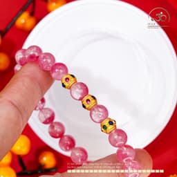 Ngọc Đan Tâm - Vòng Tay Đá Tường Vi 8mm 5A Phối Charm Tròn Đính Đá 3 Màu - Mệnh Hoả & Mệnh Thổ 3