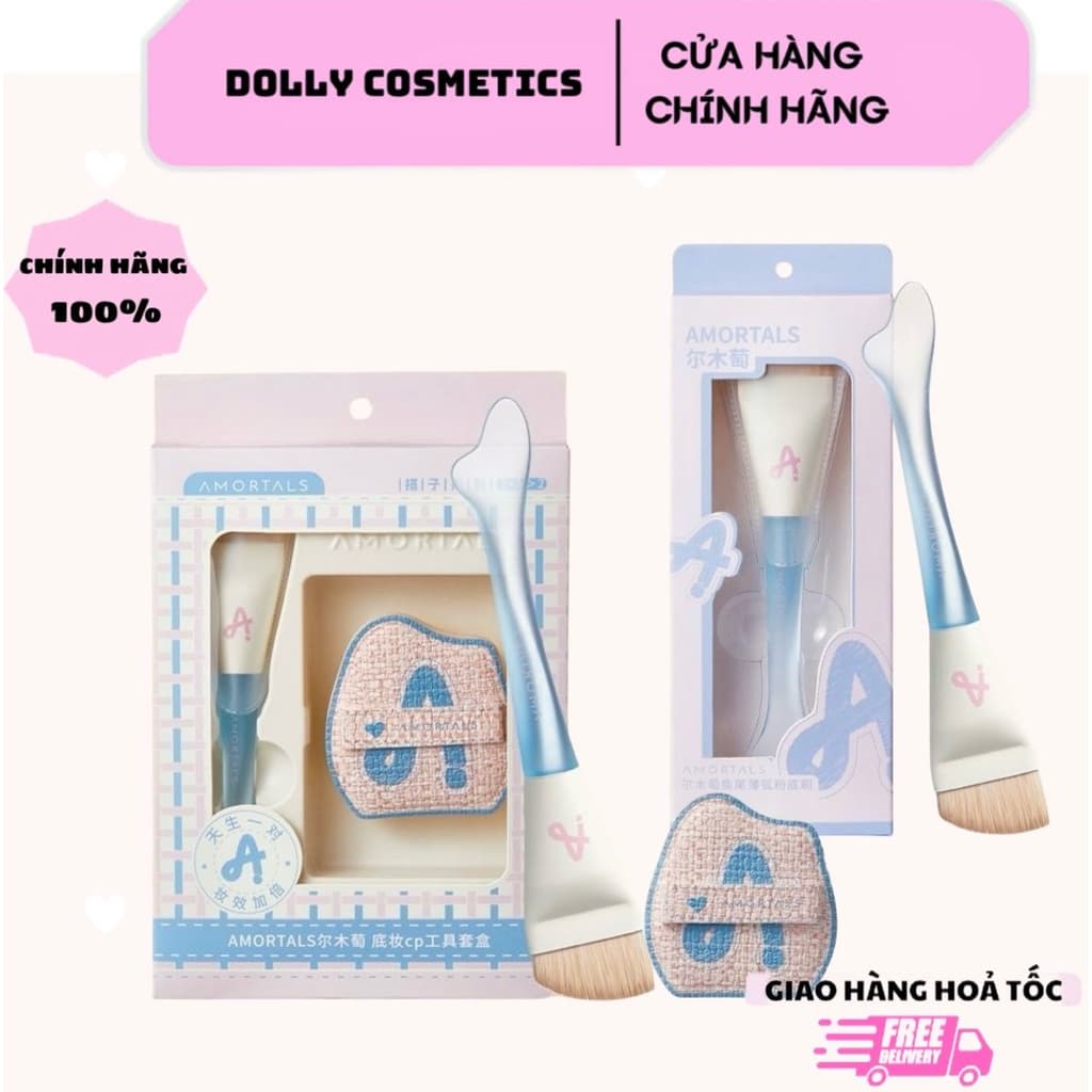 Cọ Tán Nền Tiên Cá AMORTALS, Mút tán nền AMORTALS Bí Quyết Lớp Nền Mỏng Mịn Tự Nhiên, Không Gây Vệt Kem DOLLYCOSMETICS