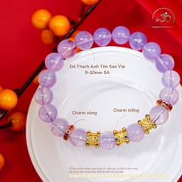 Ngọc Đan Tâm - Vòng Tay Thạch Anh Tím Sao Vip 9-10mm 5A Phối Charm Trống - Mệnh Hoả & Mệnh Thổ 2