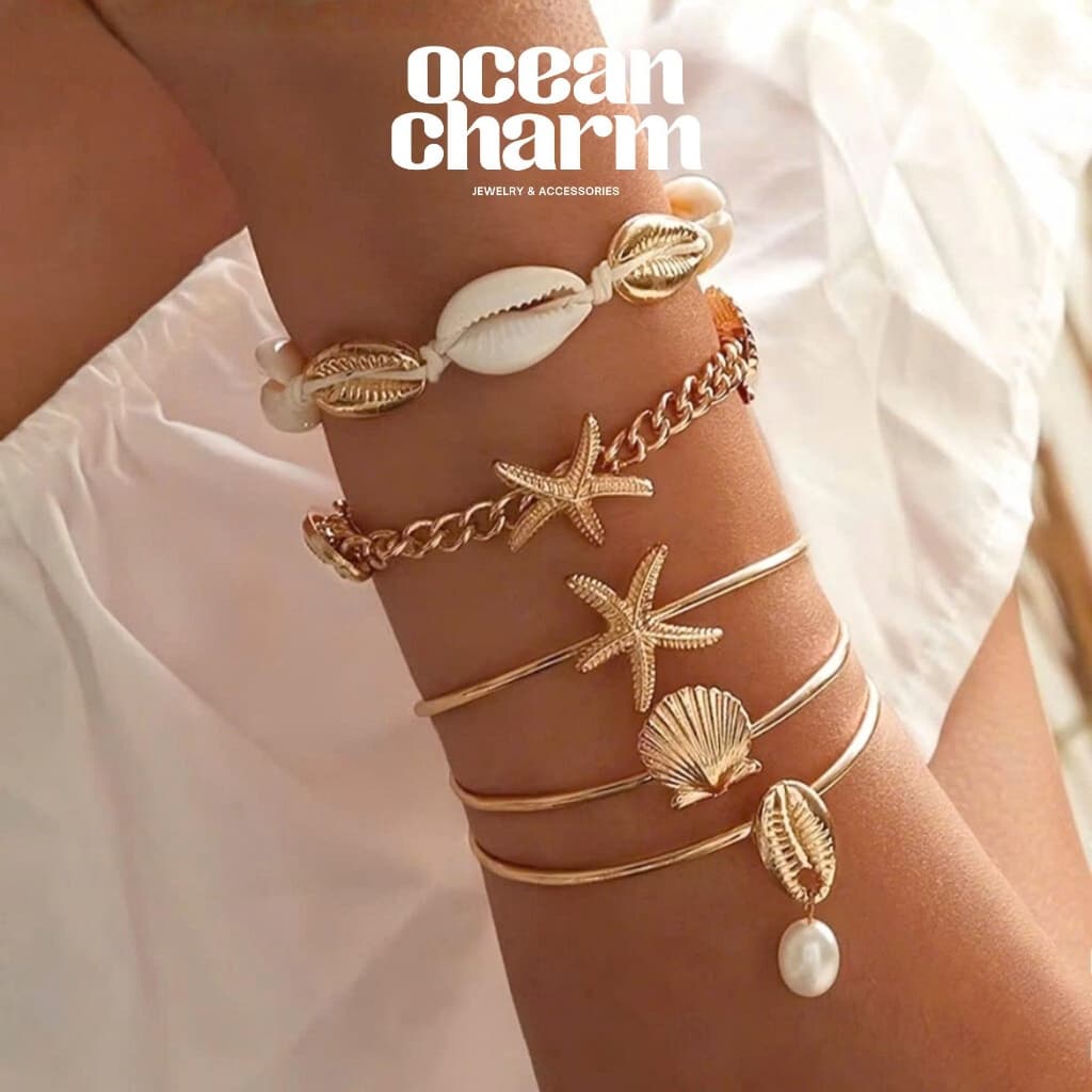 Bộ 5 Vòng Tay Lắc Tay Phong Cách Bohemian - Quà Tặng Vibe Ocean Charm, Set Hạt Cườm Handmade Độc Đáo